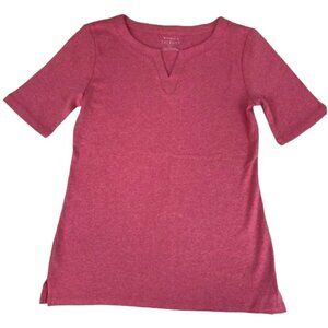 Talbots Split Neck Cotton Tee, Vivid Pink, SP